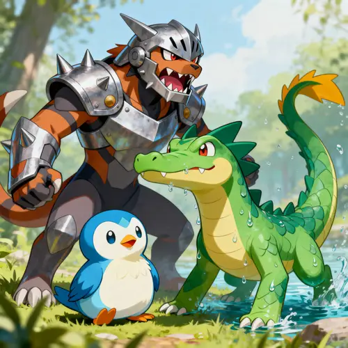 Perrserker, Piplup & Feraligatr Drawing Ideas