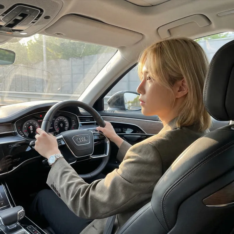 Luxurious Audi Drive with Elegant Blonde Korean