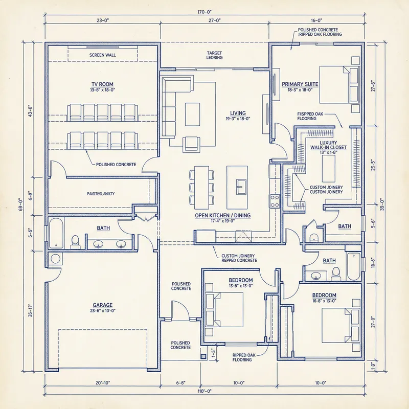 Modern 3-Bedroom House Floor Plan Blueprint Modern 3-Bedroom House Floor Plan Blueprint