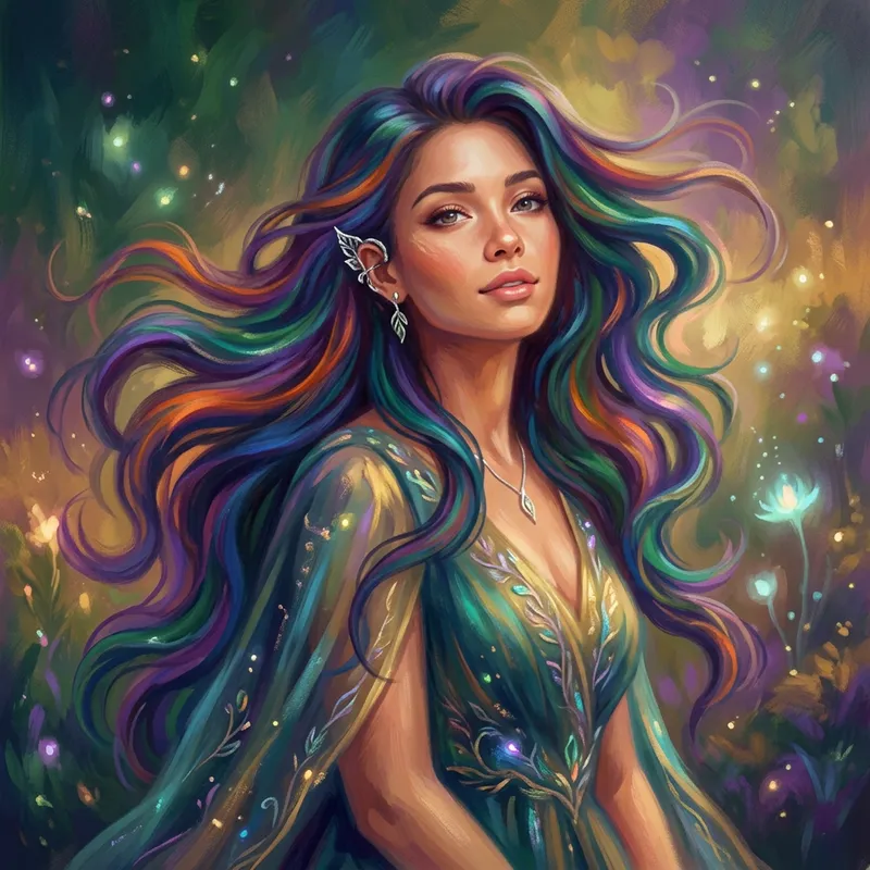 Fantasy Portrait: Beautiful Woman with Flowing Vibrant Hair