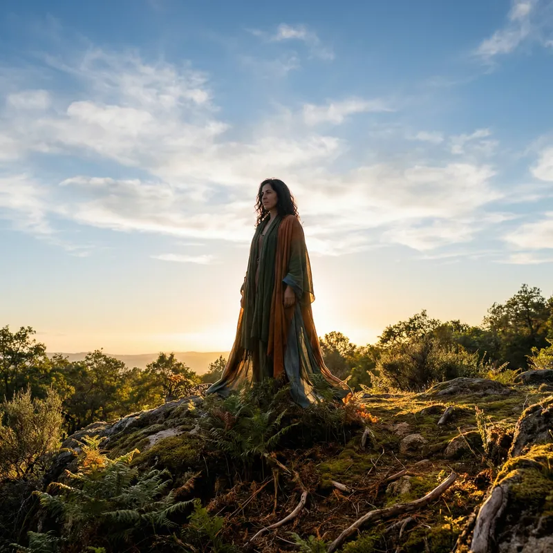 Hispanic Woman Bridging Sky and Earth in Harmony Hispanic Woman Bridging Sky and Earth in Harmony