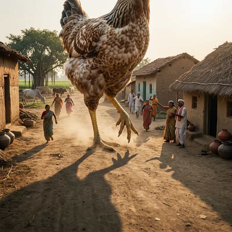 Giant Chicken Stuns Villagers in Indian Village