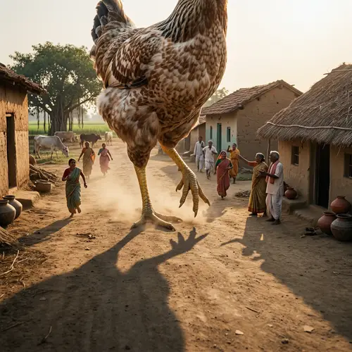 Giant Chicken Stuns Villagers in Indian Village