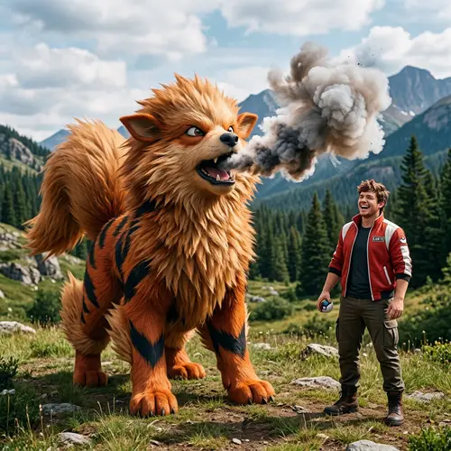 15-Foot-Tall Male Arcanine Sneezing | Majestic Fire-Type Pokemon