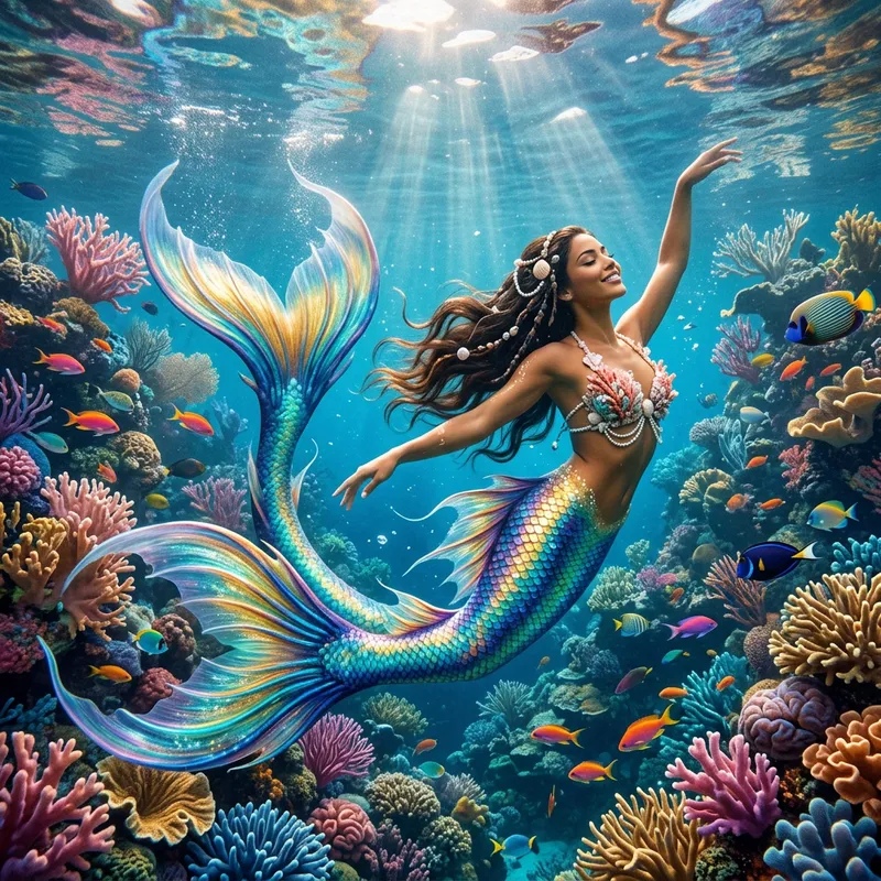 Surreal Underwater Mermaid & Colorful Coral Reefs | Vibrant Fantasy Scene Surreal Underwater Mermaid & Colorful Coral Reefs | Vibrant Fantasy Scene