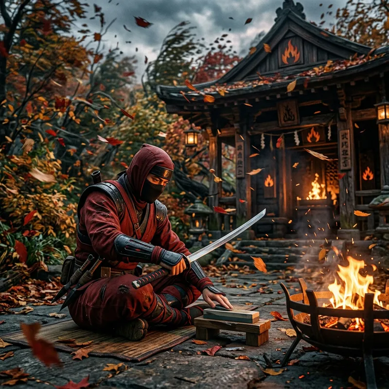 Ninja in Fire Temple: Katana Sharpening Techniques