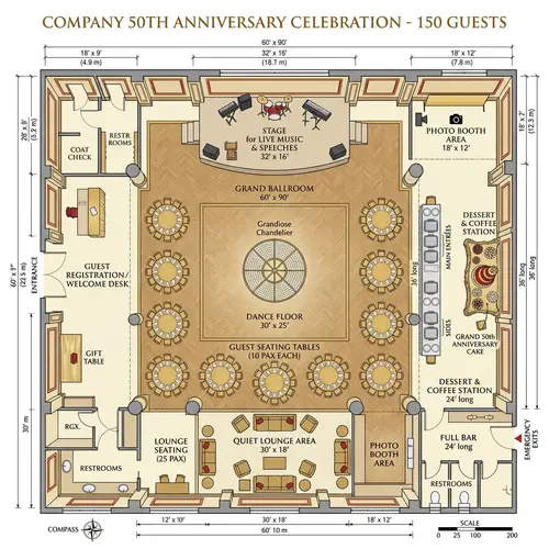 Elegant 50th Anniversary Celebration Floor Plan