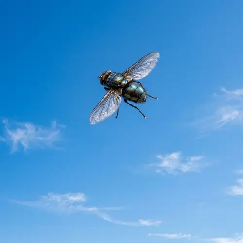 Detailed View of Fly Soaring in Expansive Sky