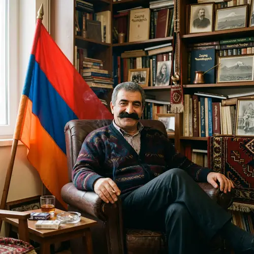 Luxurious Armenian Man Relaxing with Flag of Armenia