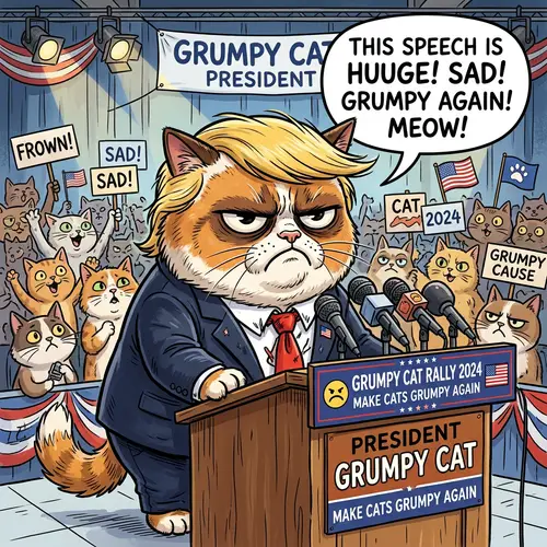 Grumpy Cat Meets Donald Trump: A Unique Cartoon