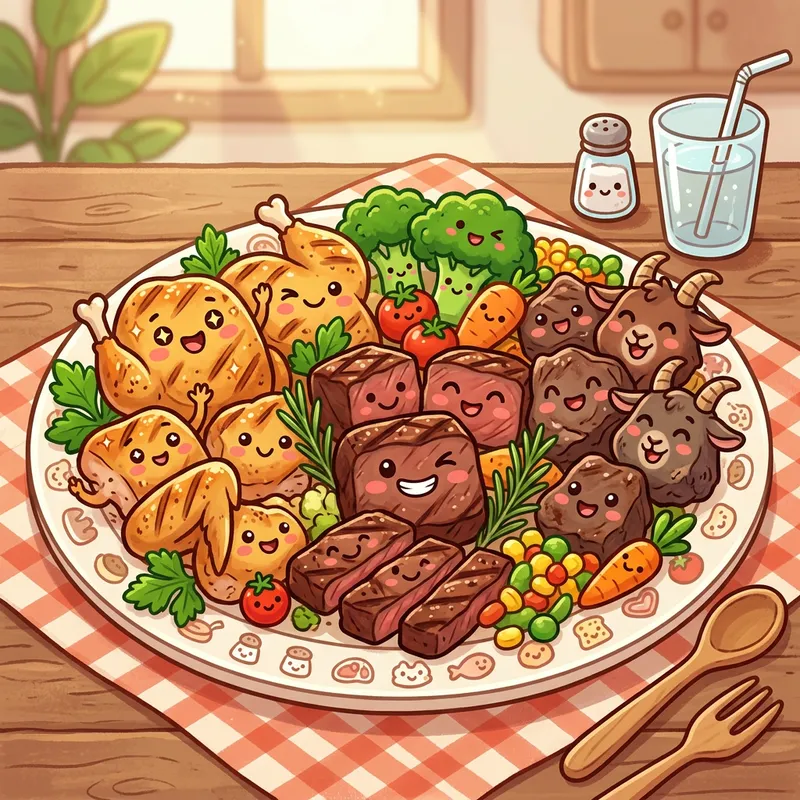 Cheerful Cartoon Food Platter - Happy Meat Faces