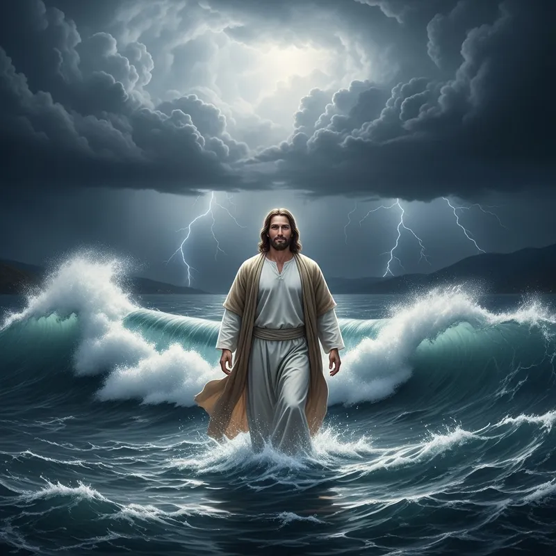 Jesus Walking on Water Amidst a Storm