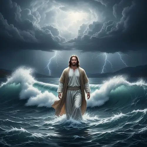 Jesus Walking on Water Amidst a Storm