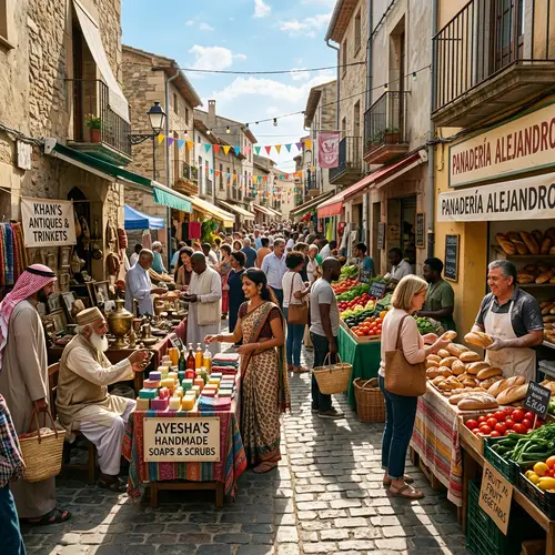 Vibrant Small Town Market with Local Artisans and Fresh Produce