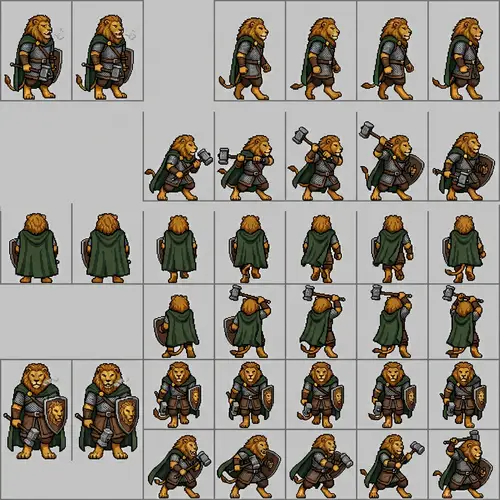 Dungeons and Dragons Lion Humanoid Sprite Sheet Pixel Art