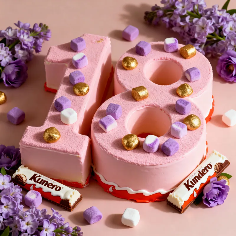 18-Shaped Number Cake with Marshmallows & Flowers