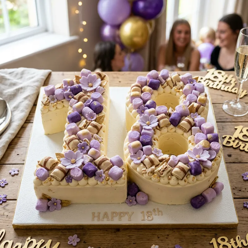 18-Shaped Number Cake with Marshmallows & Flowers 18-Shaped Number Cake with Marshmallows & Flowers