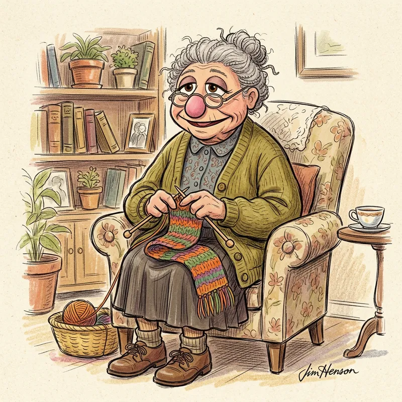 Old Muppet Woman Line Drawing Art