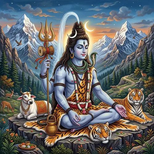 Detailed Illustration of Lord Shiva: Hindu Deity with Serene Expression