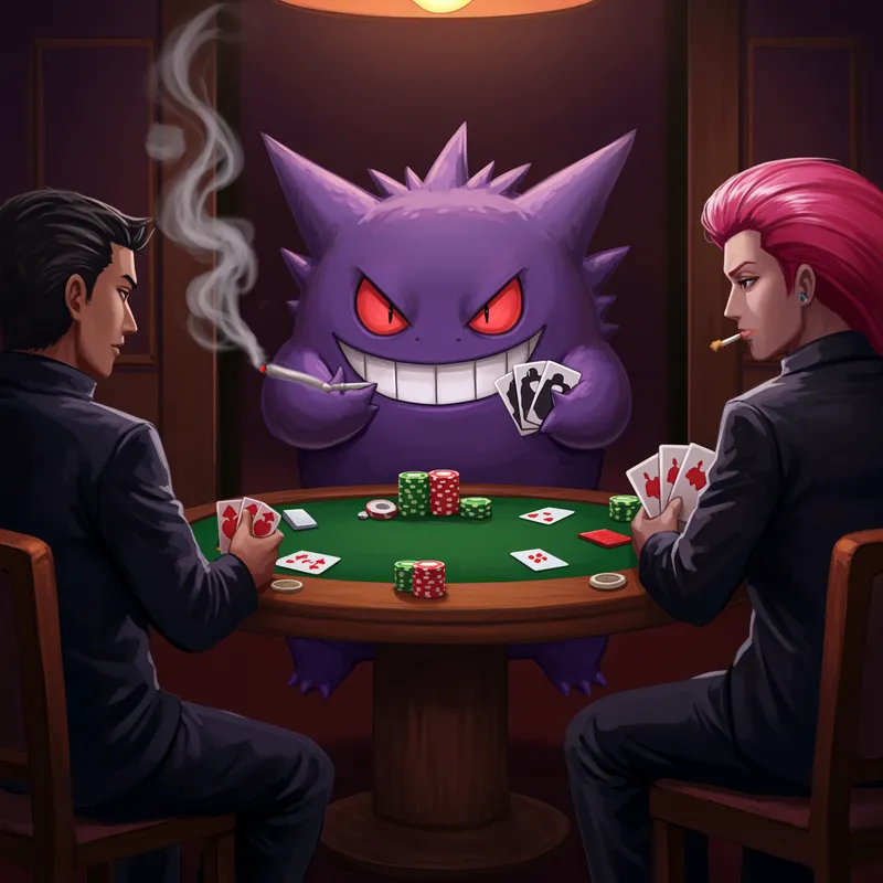 Gengar vs. Team Rocket: A Dark Cartoon Showdown