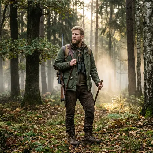 Golden Blond Hunter in Forest | Outdoor Hunting Scene