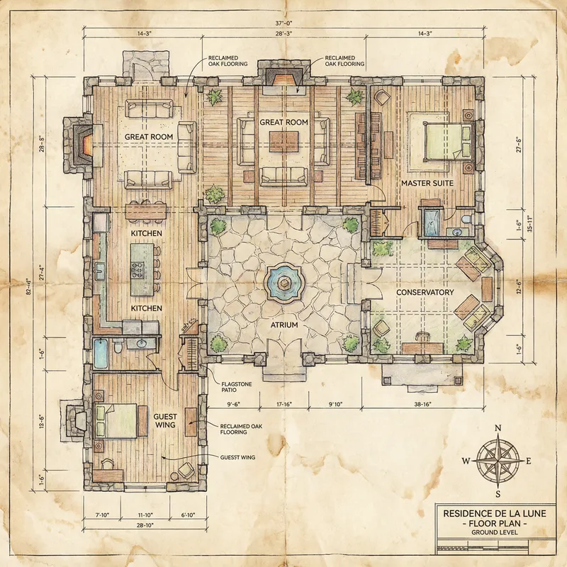 Detailed Floor Plan with Rooms and Features