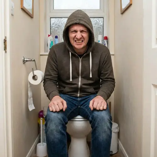 Humorous Struggles: Guy Pooping with Difficulties