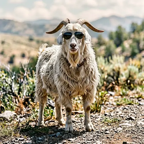 Muscular Angora Goat in Stylish Sunglasses