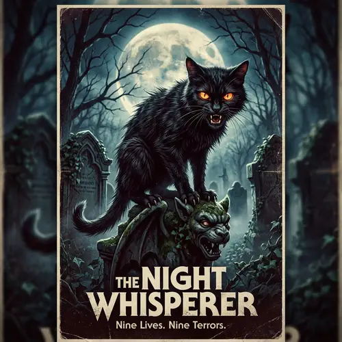 Terrifying Cat in Menacing Moonlight | Horror Movie Poster Style