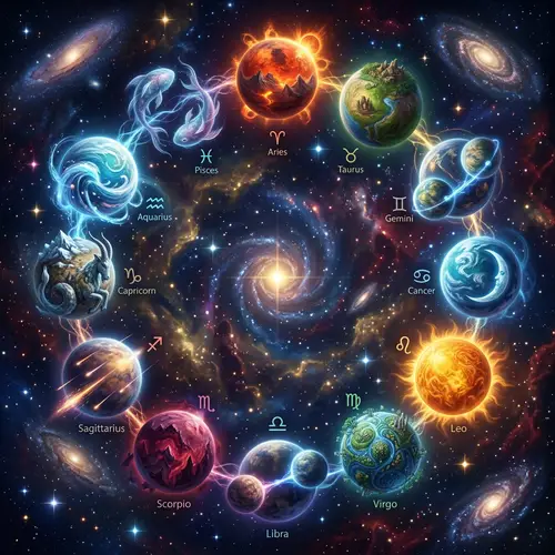 Intergalactic Zodiac: Celestial Bodies of 12 Signs | Mystical Illustration