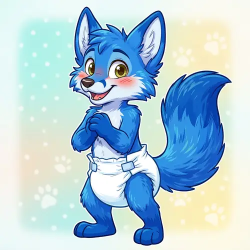Adorable Blue Fox Fursona in Fresh Diaper Art