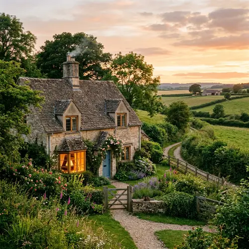 Charming Countryside House with Illuminated Window
