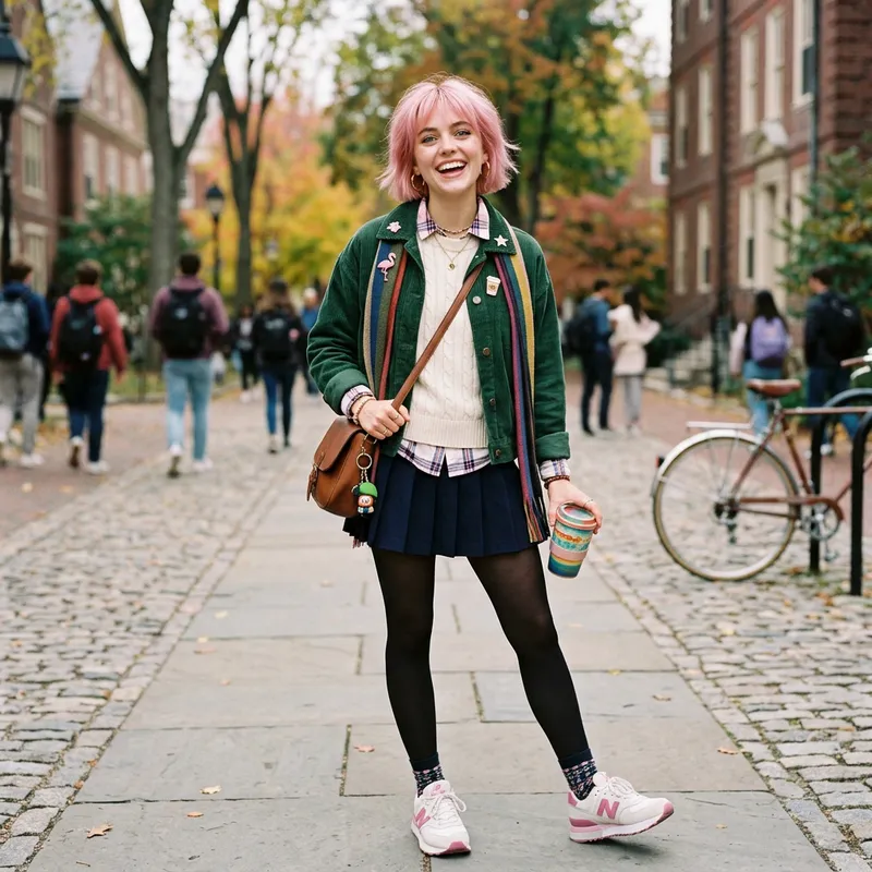 Preppy Style Girl with Short Pink Hair & Blue Eyes