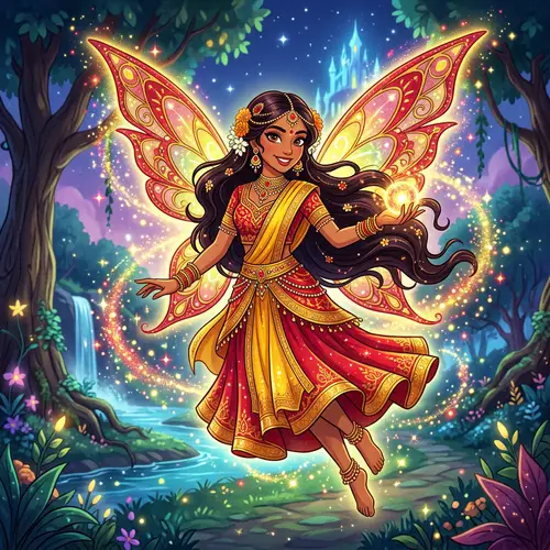 South Asian Fairy: Radiant Enchantix in Red, Yellow & Gold