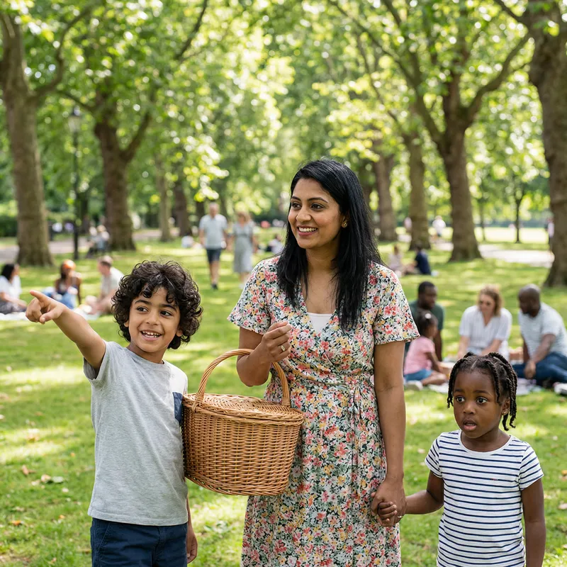 Heartwarming Image of Diverse Mother and Children at the Park Heartwarming Image of Diverse Mother and Children at the Park