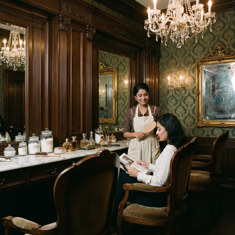 Vintage Cosmetic Salon: Elegant Wood Accents & Victorian Vibes Vintage Cosmetic Salon: Elegant Wood Accents & Victorian Vibes