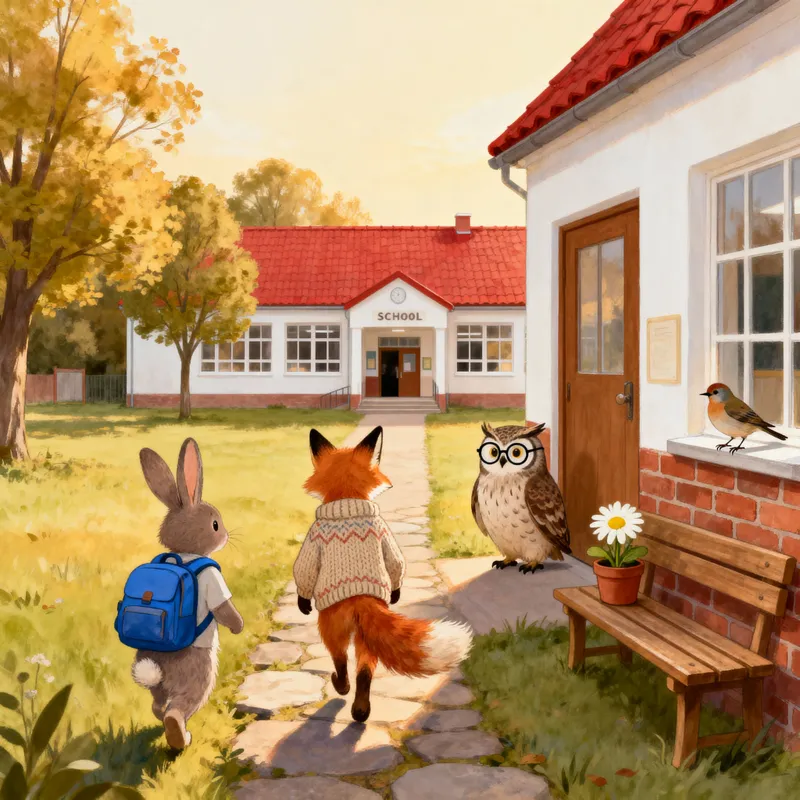 Charming School with Animals from the Back View