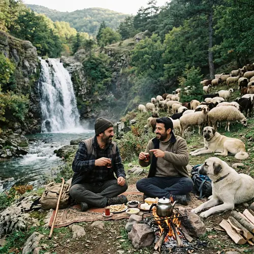 Tranquil Scene of Two Turkish Brothers with Sheep in Kaz Mountains