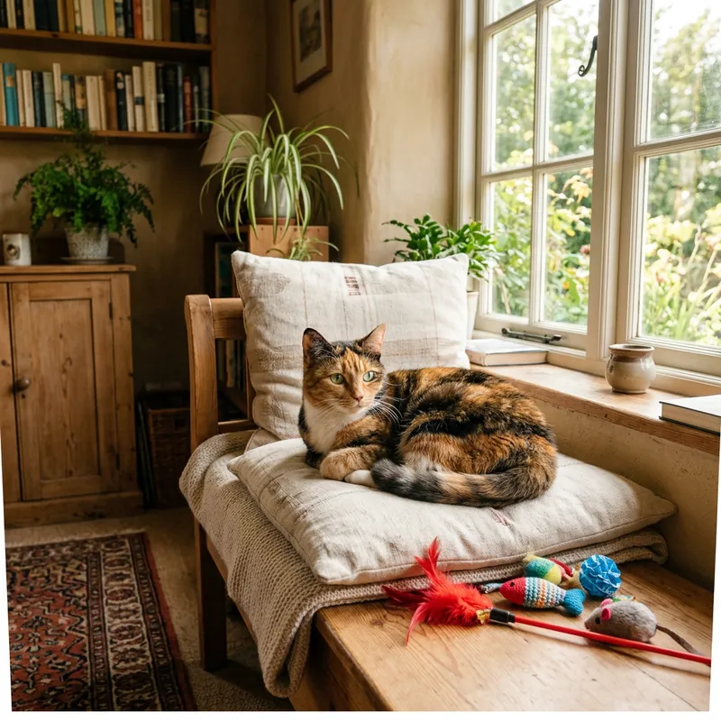 Playful Ginger Cat on Plush Cushion