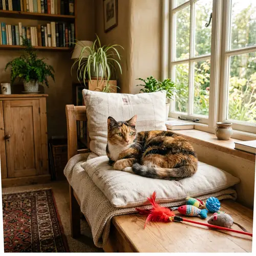 Serene Scene: Playful Ginger Cat on Plush Cushion