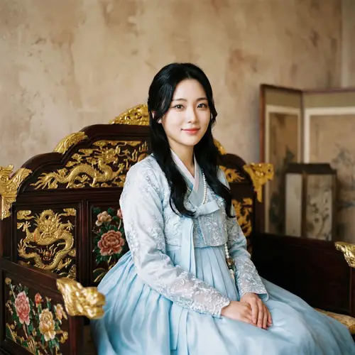Young Korean Woman in Luxurious Blue Dress | Portrait