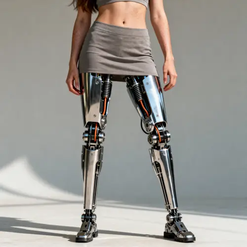 Cyborg Woman with Advanced Prosthetic Legs