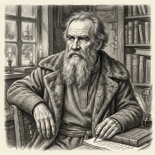 Elderly Russian Literary Figure Portrait Drawing