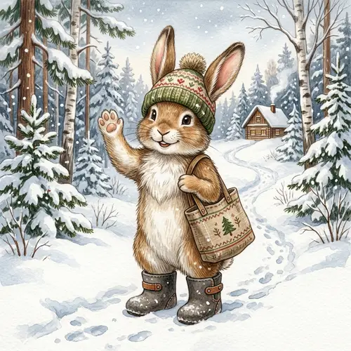Adorable Rabbit in Winter Scene | Cute Bunny Illustration