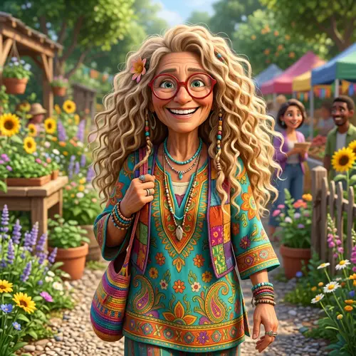 Vibrant Pixar Character: Hippie Style & Big Smile