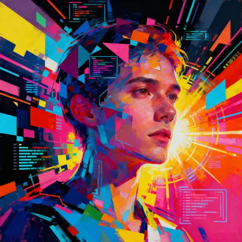 Vibrant AI Training Digital Art | Abstract Glitch Design