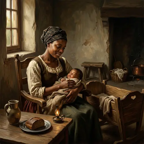 African Girl Unmarried Birth in Classical Painting Style