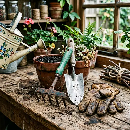 Detailed Garden Tools Still Life | Rustic Garden Equipment Display