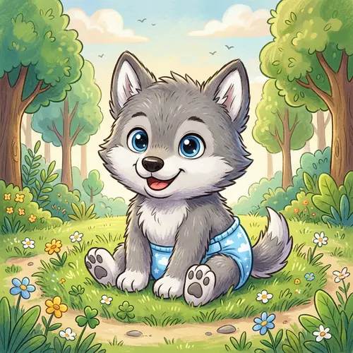 Adorable Newborn Wolf in Baby Blue Diaper