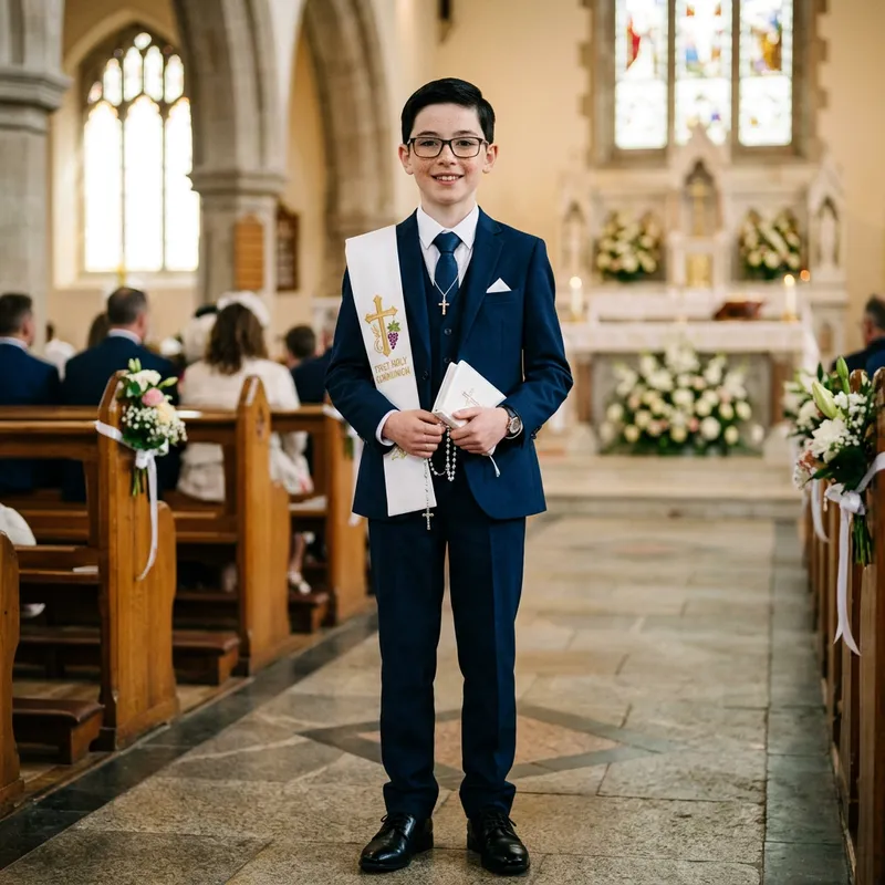 Tall Boy with Brown Eyes and Black Hair - Communion Portrait Tall Boy with Brown Eyes and Black Hair - Communion Portrait